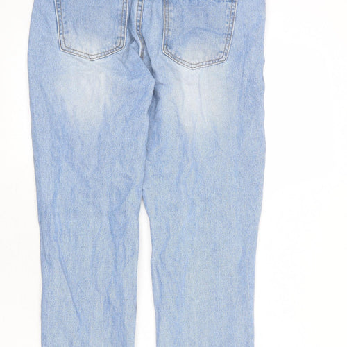 PRETTYLITTLETHING Womens Blue Cotton Tapered Jeans Size 10 L26 in Regular Zip - Raw Hem