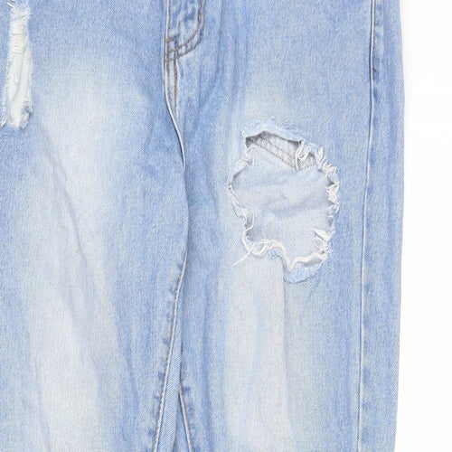 PRETTYLITTLETHING Womens Blue Cotton Tapered Jeans Size 10 L26 in Regular Zip - Raw Hem