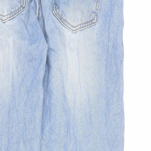 PRETTYLITTLETHING Womens Blue Cotton Tapered Jeans Size 10 L26 in Regular Zip - Raw Hem