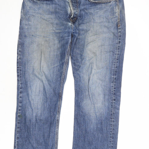 Fat Face Mens Blue Cotton Straight Jeans Size 34 in L29 in Regular Zip