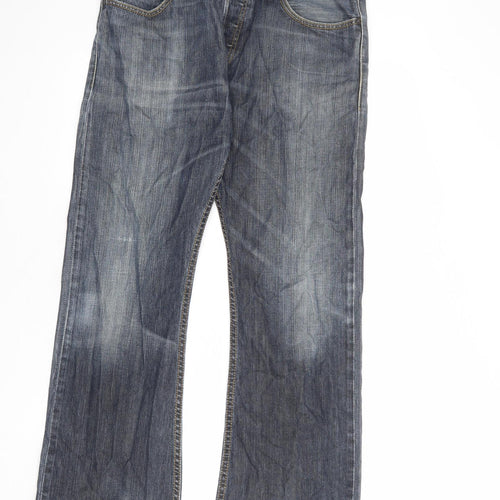 Levi's Mens Blue Cotton Bootcut Jeans Size 34 in L32 in Regular Button