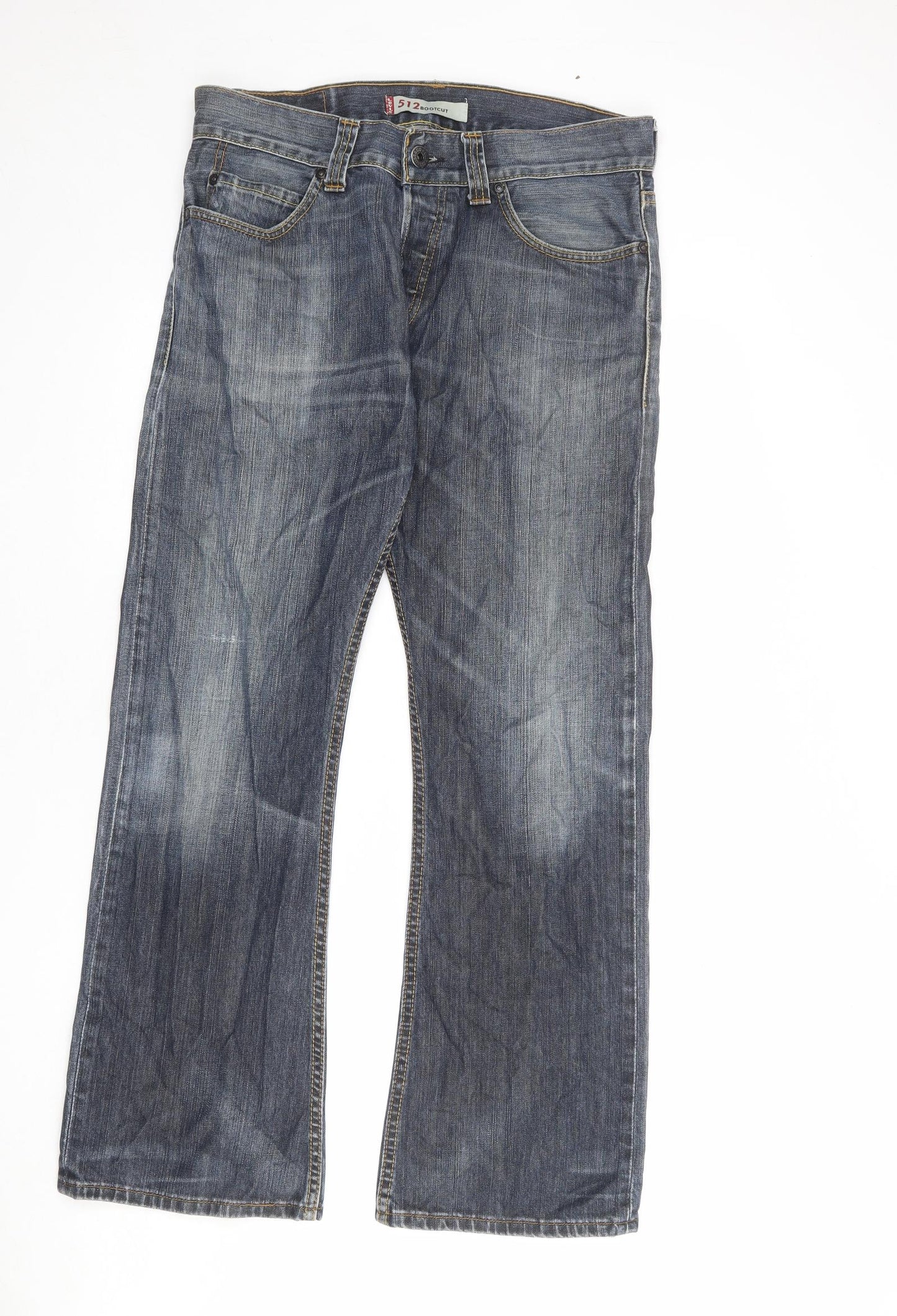 Levi's Mens Blue Cotton Bootcut Jeans Size 34 in L32 in Regular Button