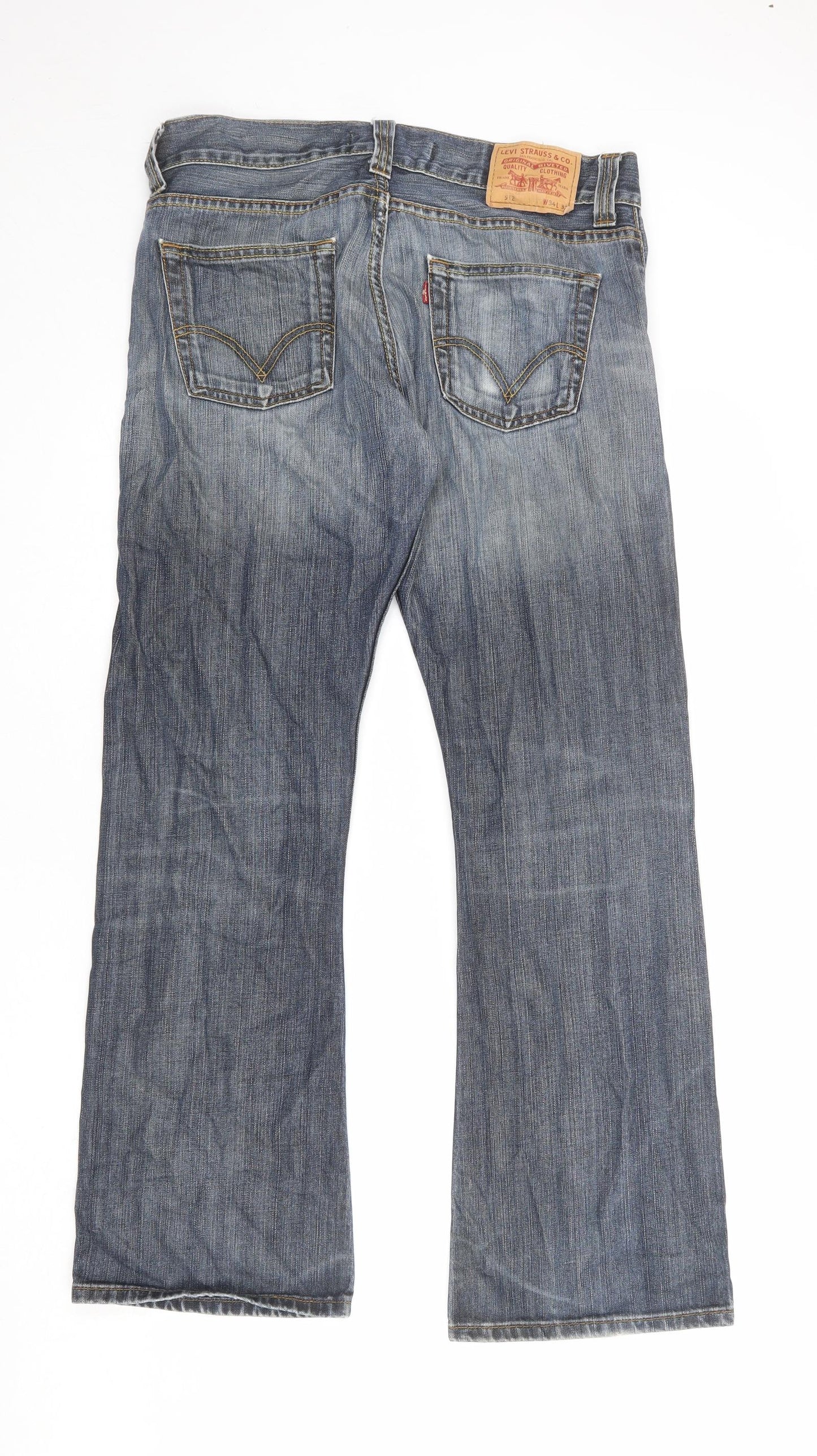 Levi's Mens Blue Cotton Bootcut Jeans Size 34 in L32 in Regular Button