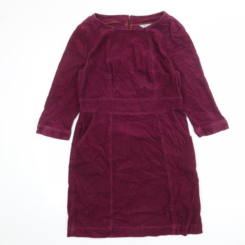 Boden Womens Red Cotton A-Line Size 12 Boat Neck Zip