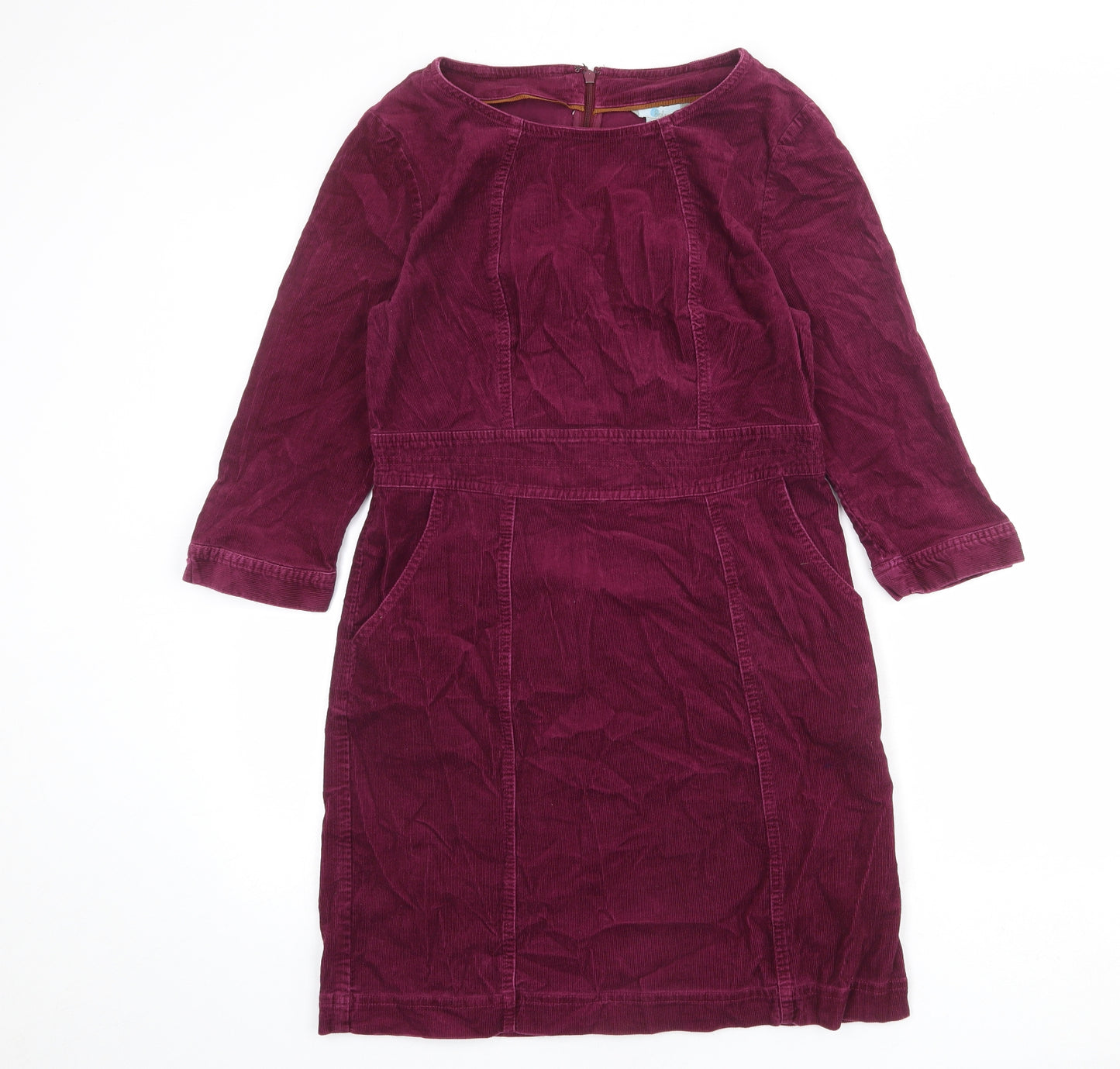 Boden Womens Red Cotton A-Line Size 12 Boat Neck Zip