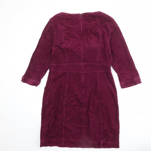 Boden Womens Red Cotton A-Line Size 12 Boat Neck Zip