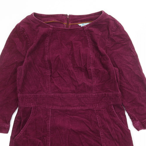 Boden Womens Red Cotton A-Line Size 12 Boat Neck Zip