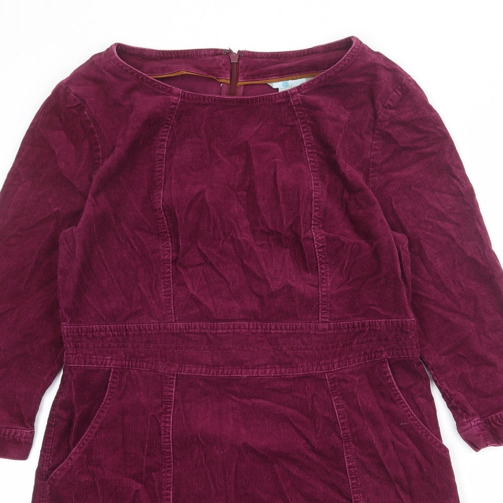 Boden Womens Red Cotton A-Line Size 12 Boat Neck Zip