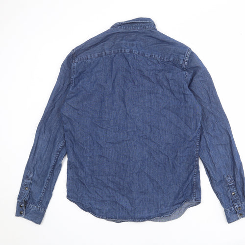 Gap Mens Blue Cotton Button-Up Size M Collared Snap
