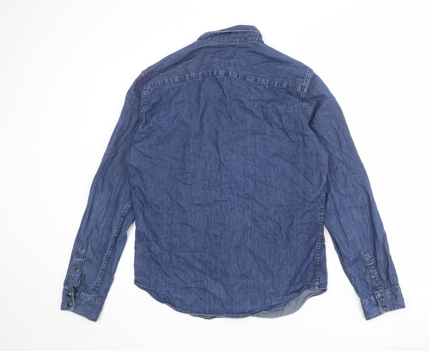 Gap Mens Blue Cotton Button-Up Size M Collared Snap