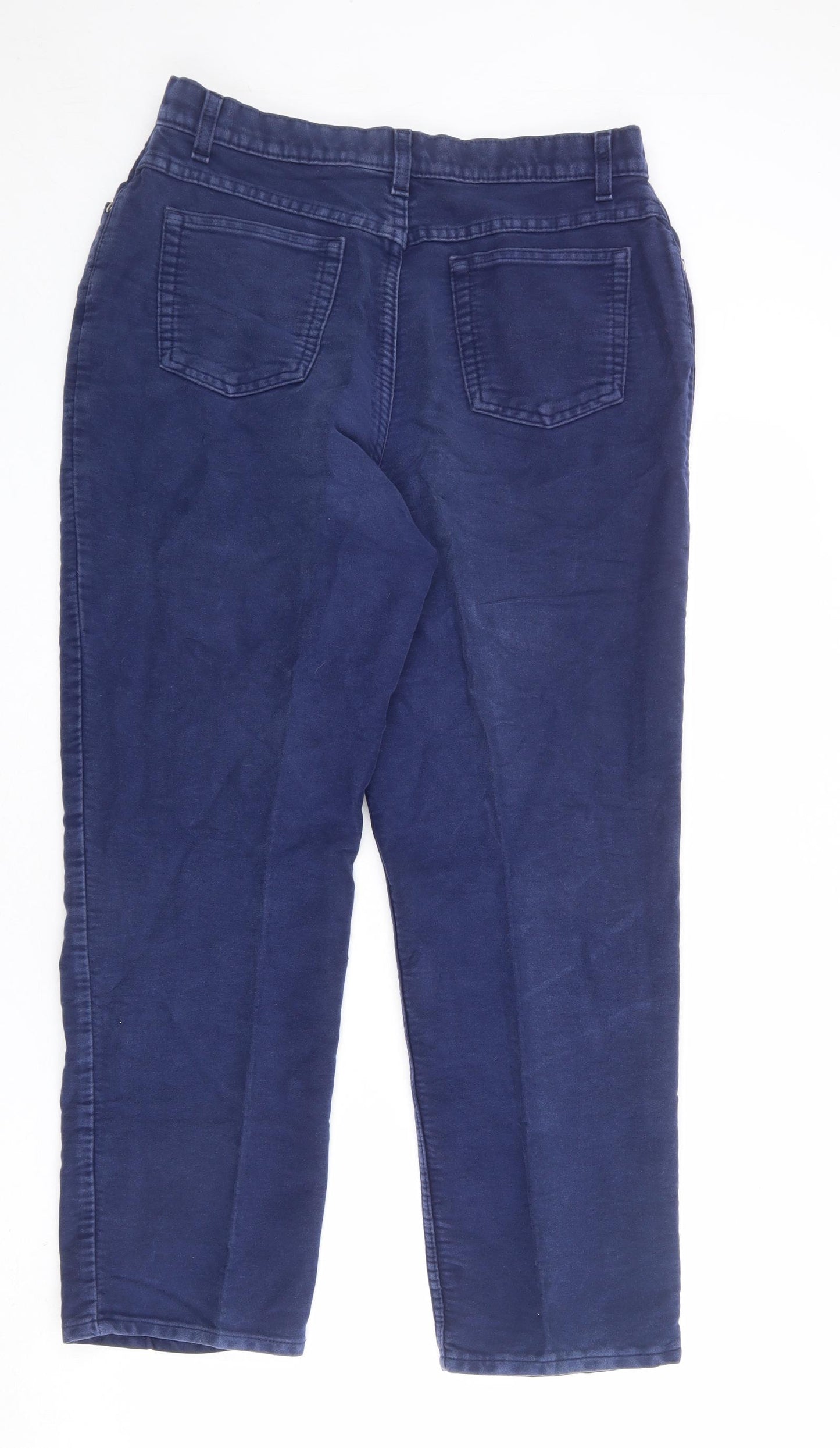 St Michael Womens Blue Cotton Trousers Size 16 L27 in Regular Zip
