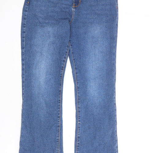 Denim & Co. Girls Blue Cotton Bootcut Jeans Size 13-14 Years L25 in Regular Zip