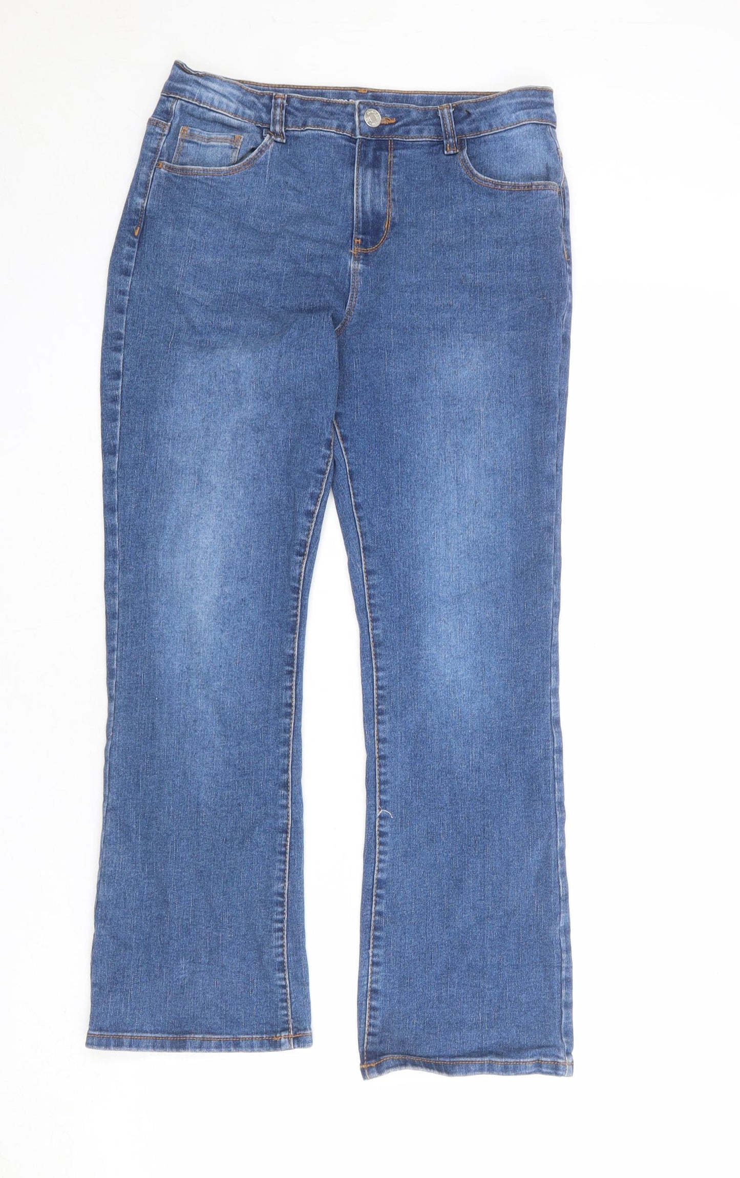Denim & Co. Girls Blue Cotton Bootcut Jeans Size 13-14 Years L25 in Regular Zip
