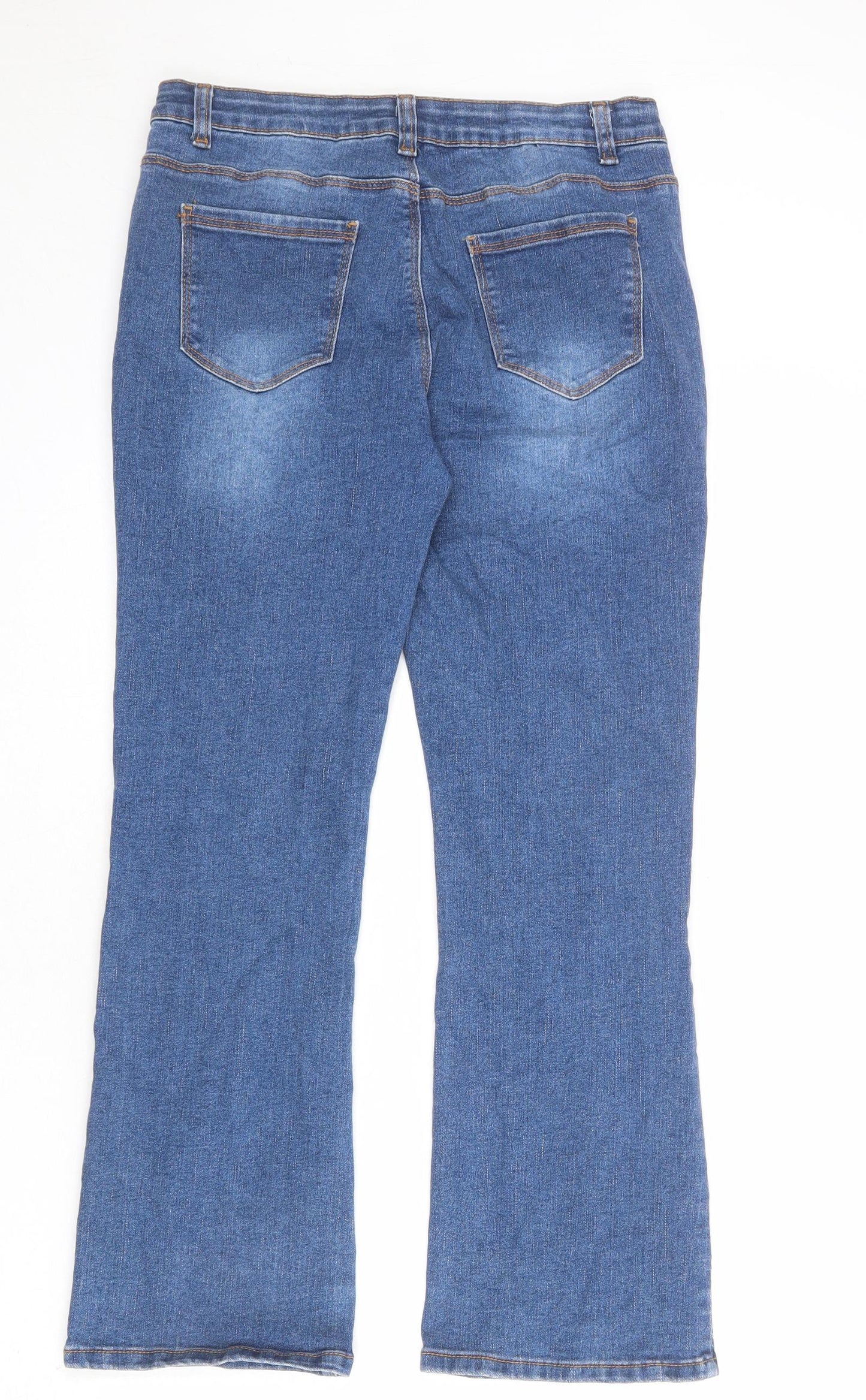 Denim & Co. Girls Blue Cotton Bootcut Jeans Size 13-14 Years L25 in Regular Zip