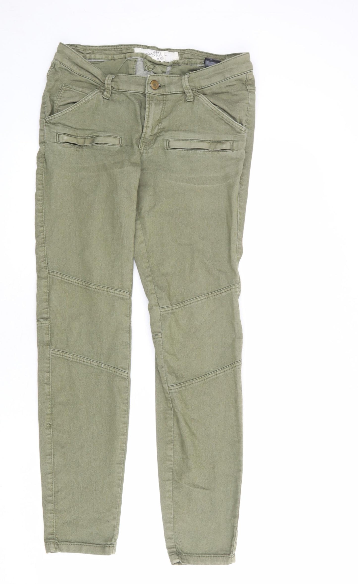 H&M Womens Green Cotton Skinny Jeans Size 14 L29 in Regular Zip