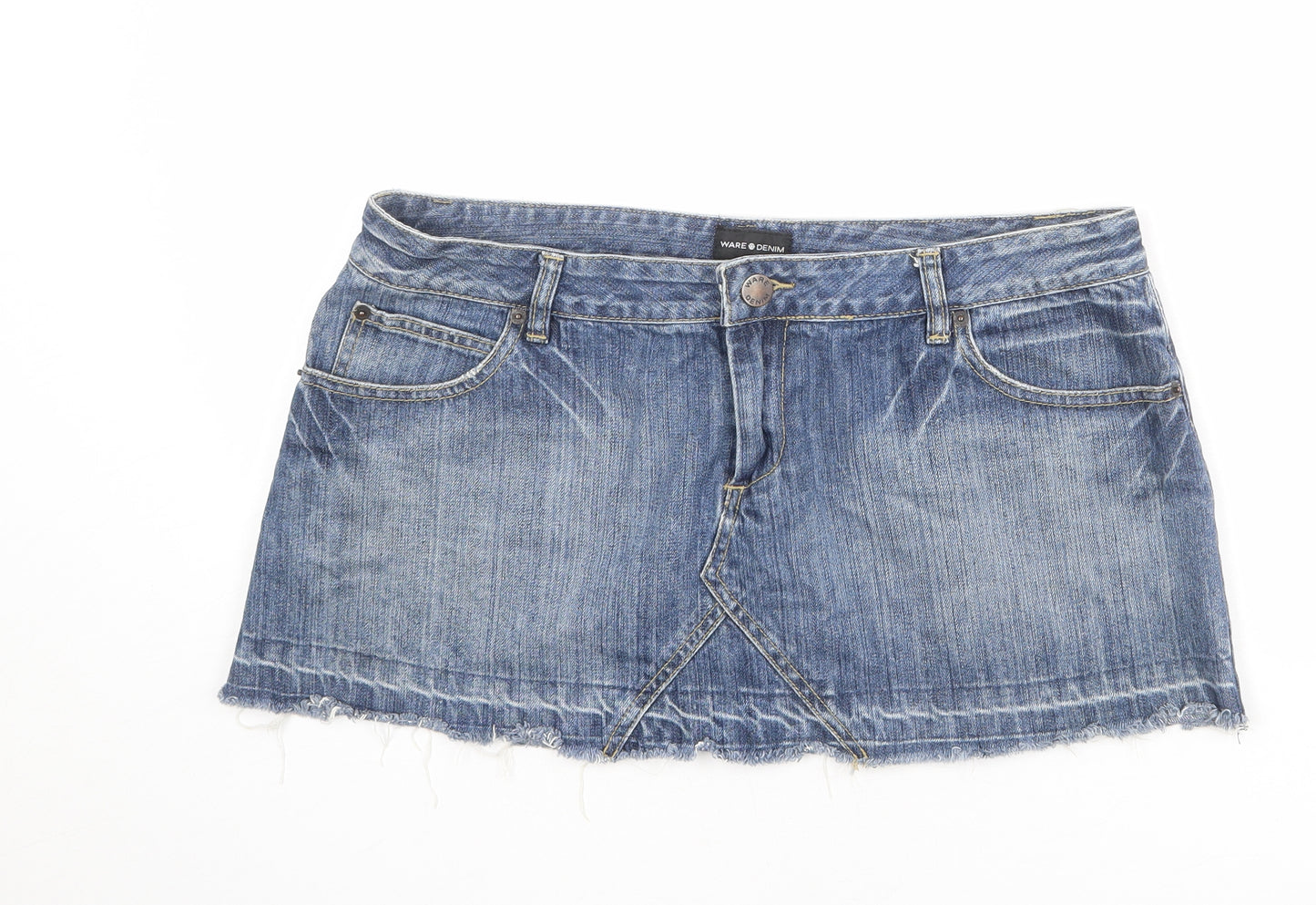 Warehouse Womens Blue Cotton Mini Skirt Size 16 Zip