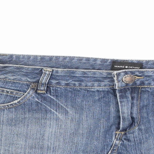 Warehouse Womens Blue Cotton Mini Skirt Size 16 Zip