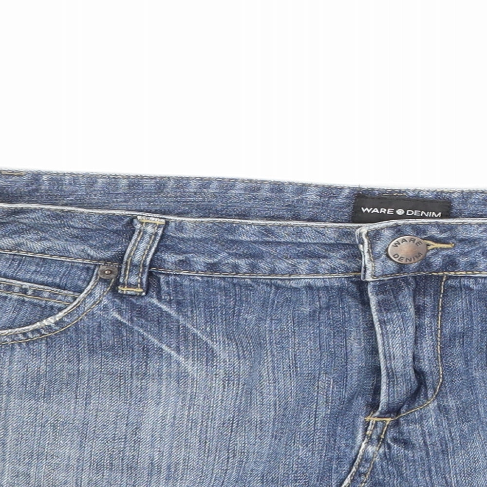 Warehouse Womens Blue Cotton Mini Skirt Size 16 Zip