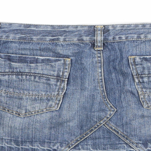 Warehouse Womens Blue Cotton Mini Skirt Size 16 Zip