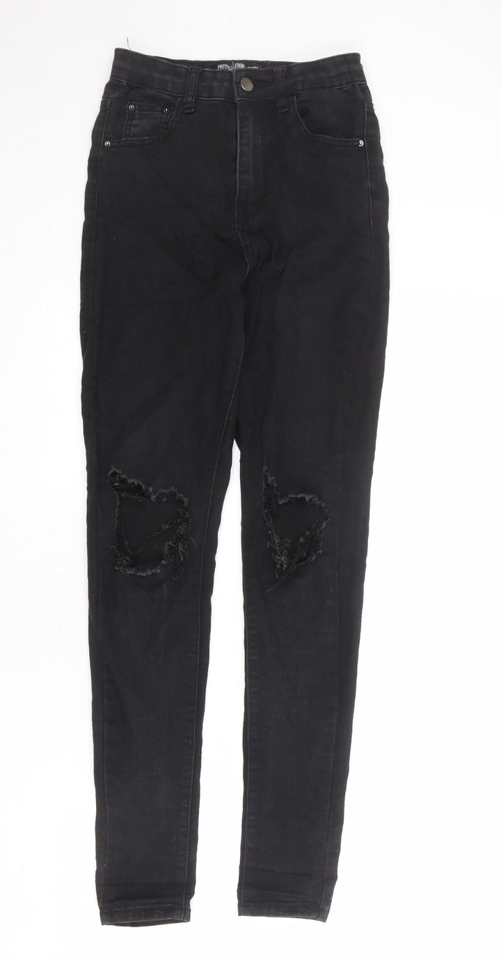 PRETTYLITTLETHING Womens Black Cotton Skinny Jeans Size 6 L27 in Regular Zip