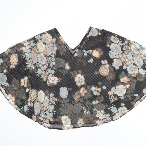 Roman Womens Black Floral Polyester Basic Blouse Size 10 V-Neck