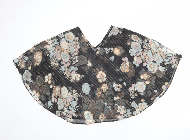 Roman Womens Black Floral Polyester Basic Blouse Size 10 V-Neck