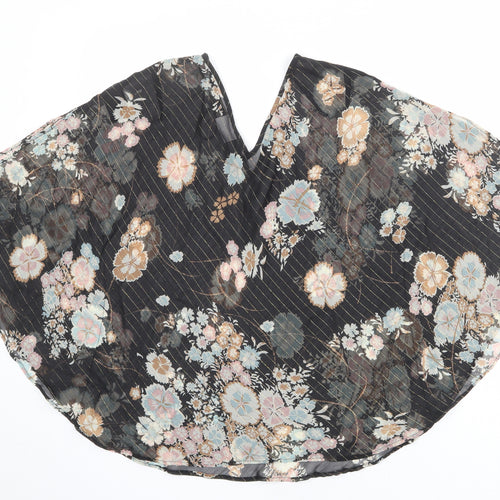 Roman Womens Black Floral Polyester Basic Blouse Size 10 V-Neck