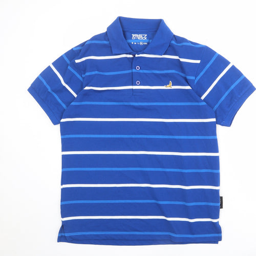 D-ROCK Mens Blue Striped Polyester Polo Size XL Collared Button