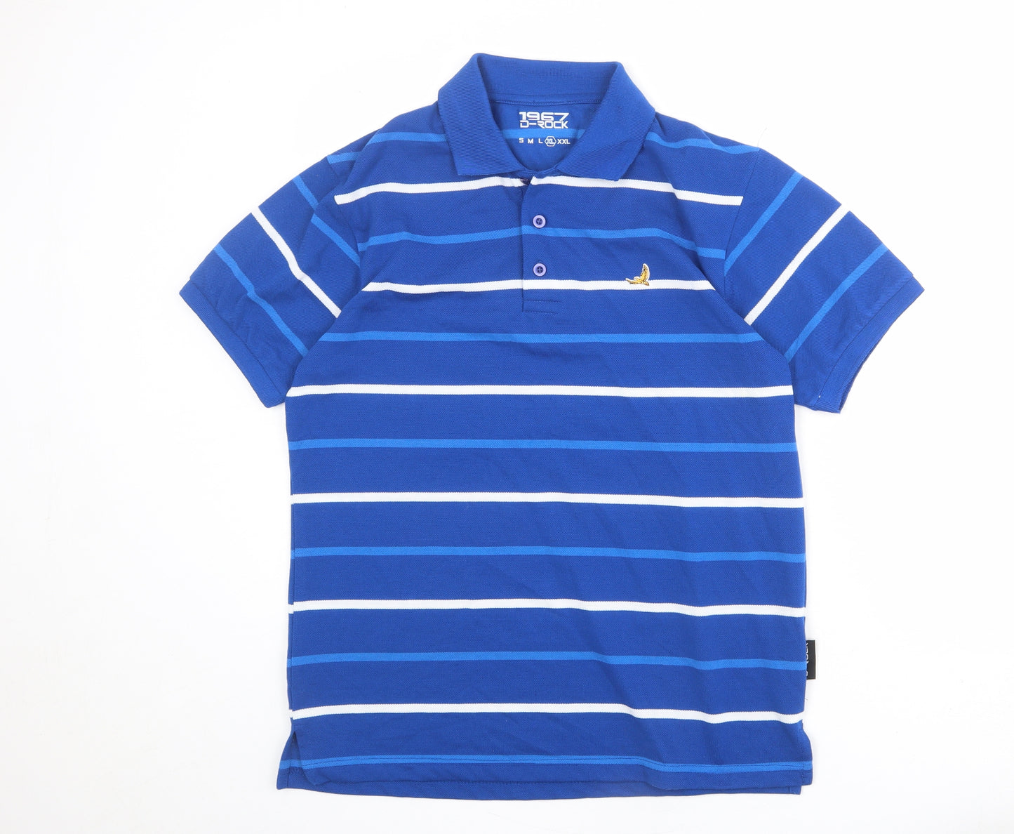 D-ROCK Mens Blue Striped Polyester Polo Size XL Collared Button