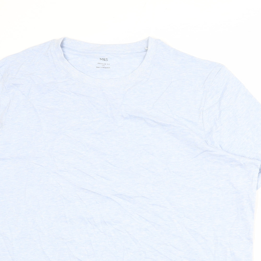 Marks and Spencer Mens Blue Cotton T-Shirt Size 2XL Crew Neck