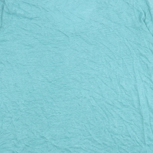 Fat Face Womens Blue Linen Basic T-Shirt Size 12 Scoop Neck