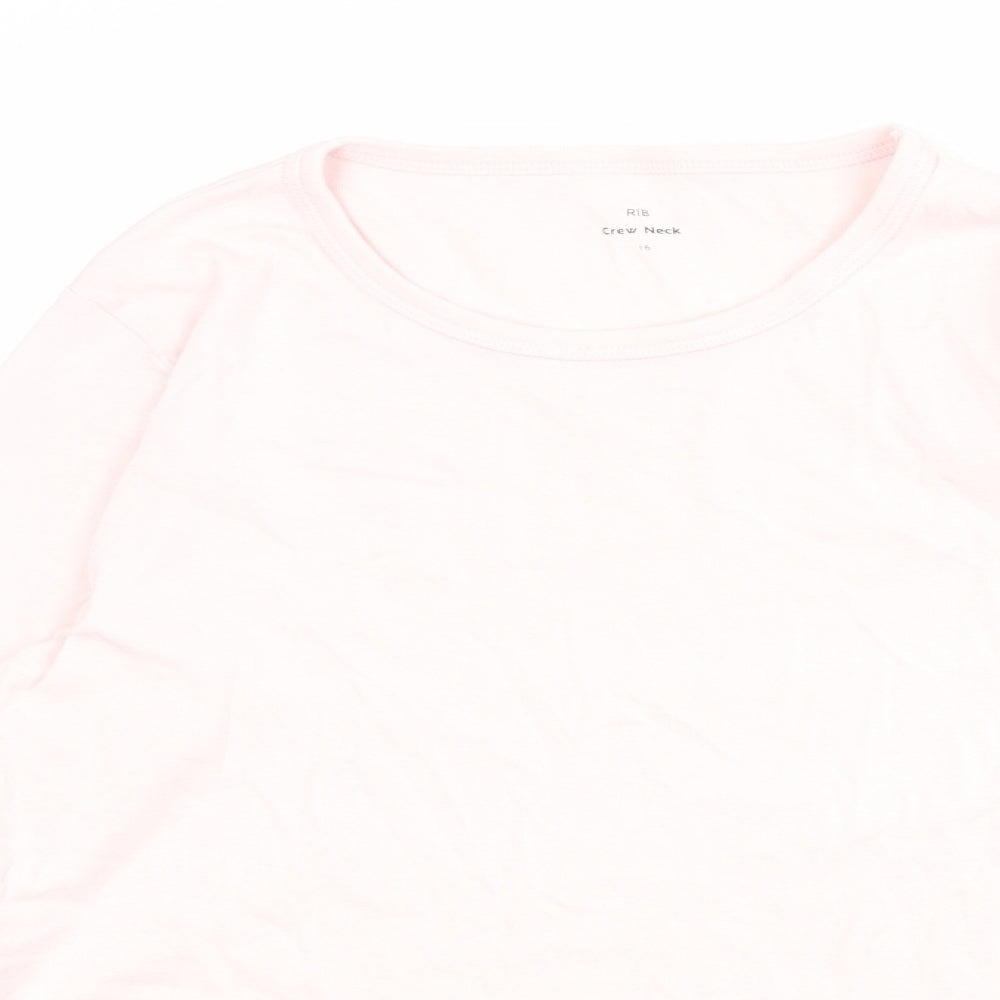 Marks and Spencer Womens Pink 100% Cotton Basic T-Shirt Size 16 Crew Neck
