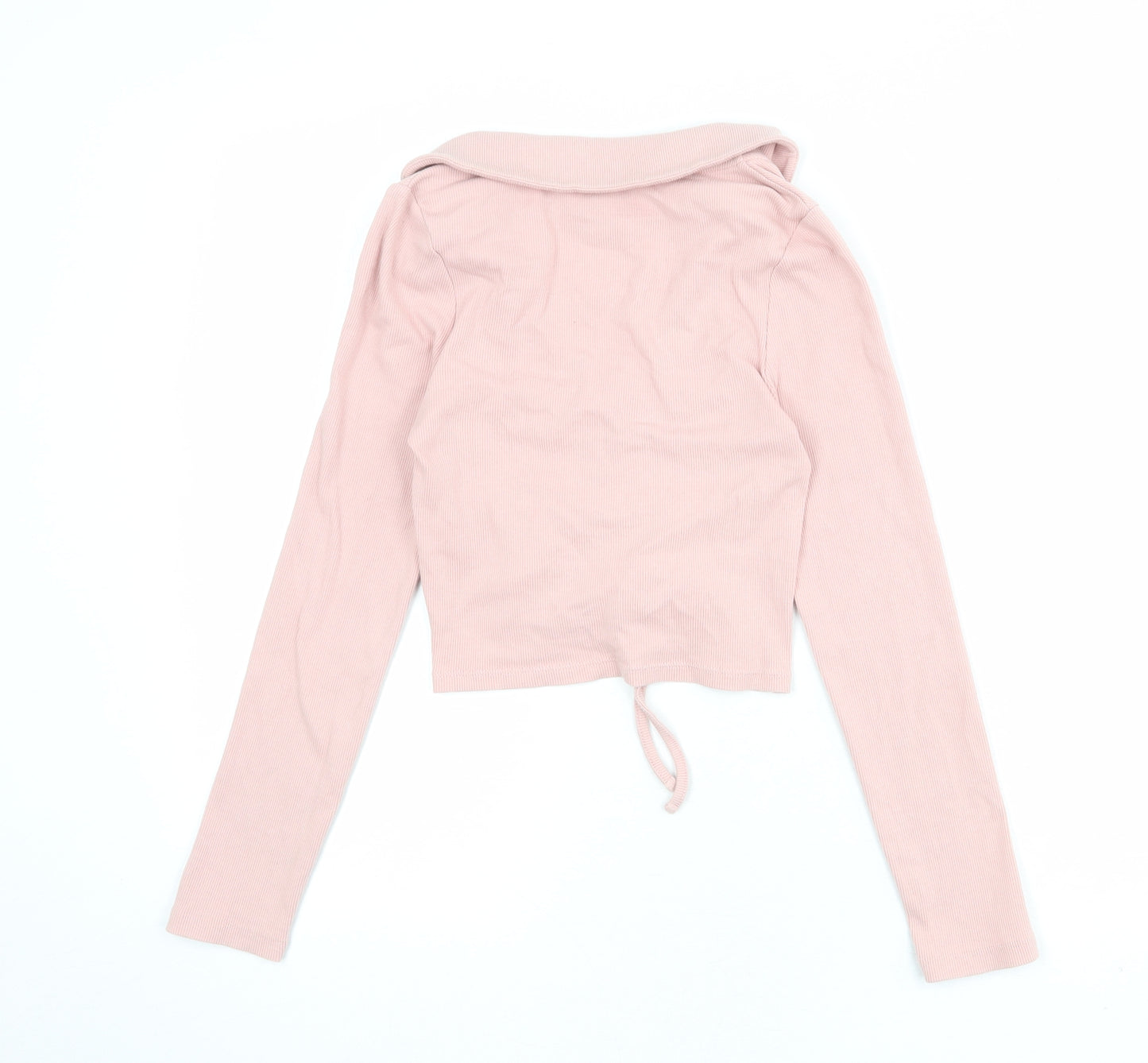 New Look Womens Pink Cotton Cropped T-Shirt Size 8 Collared - Ribbed