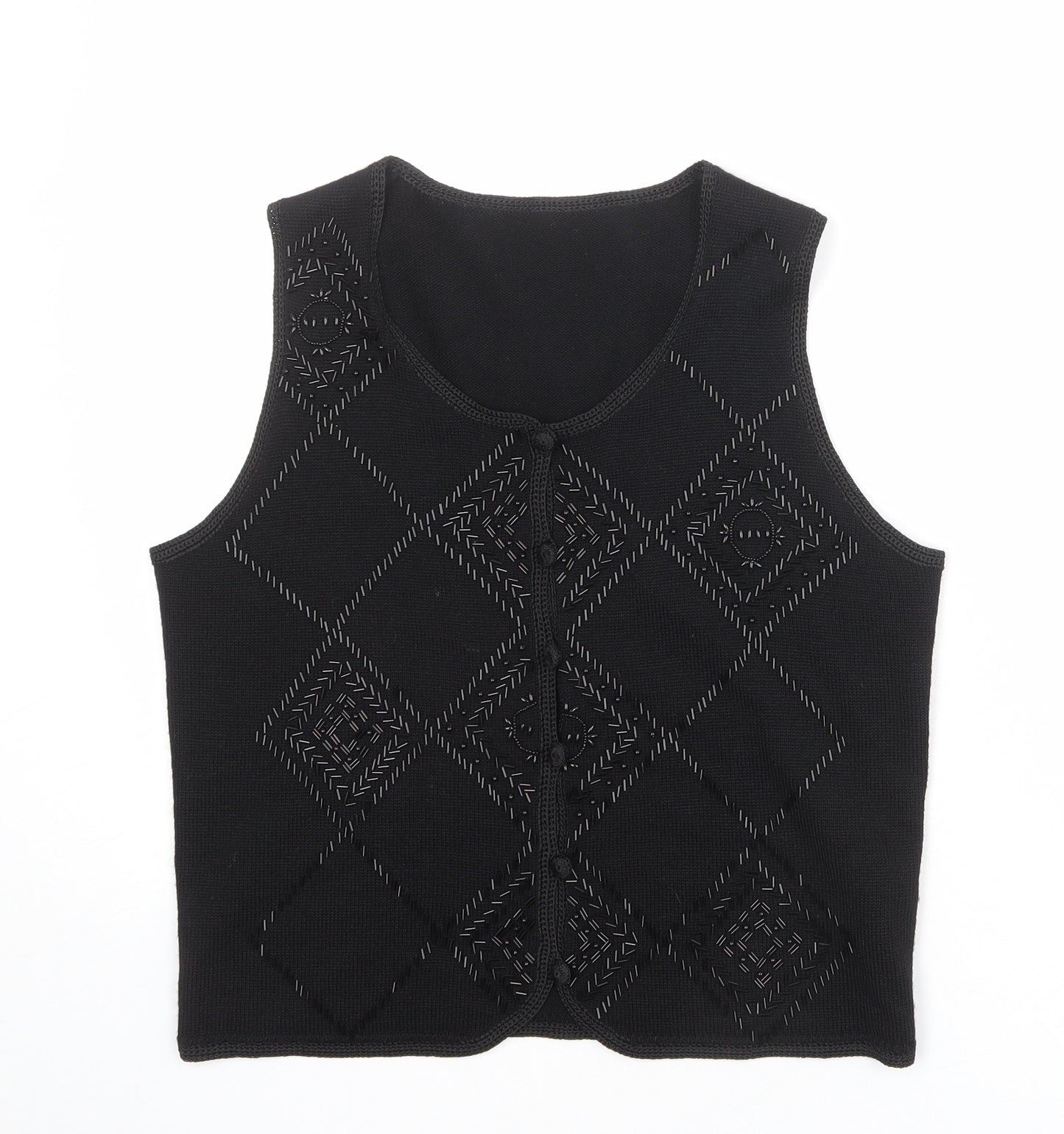 St Michael Womens Black Round Neck Geometric Acrylic Pullover Jumper Size 14