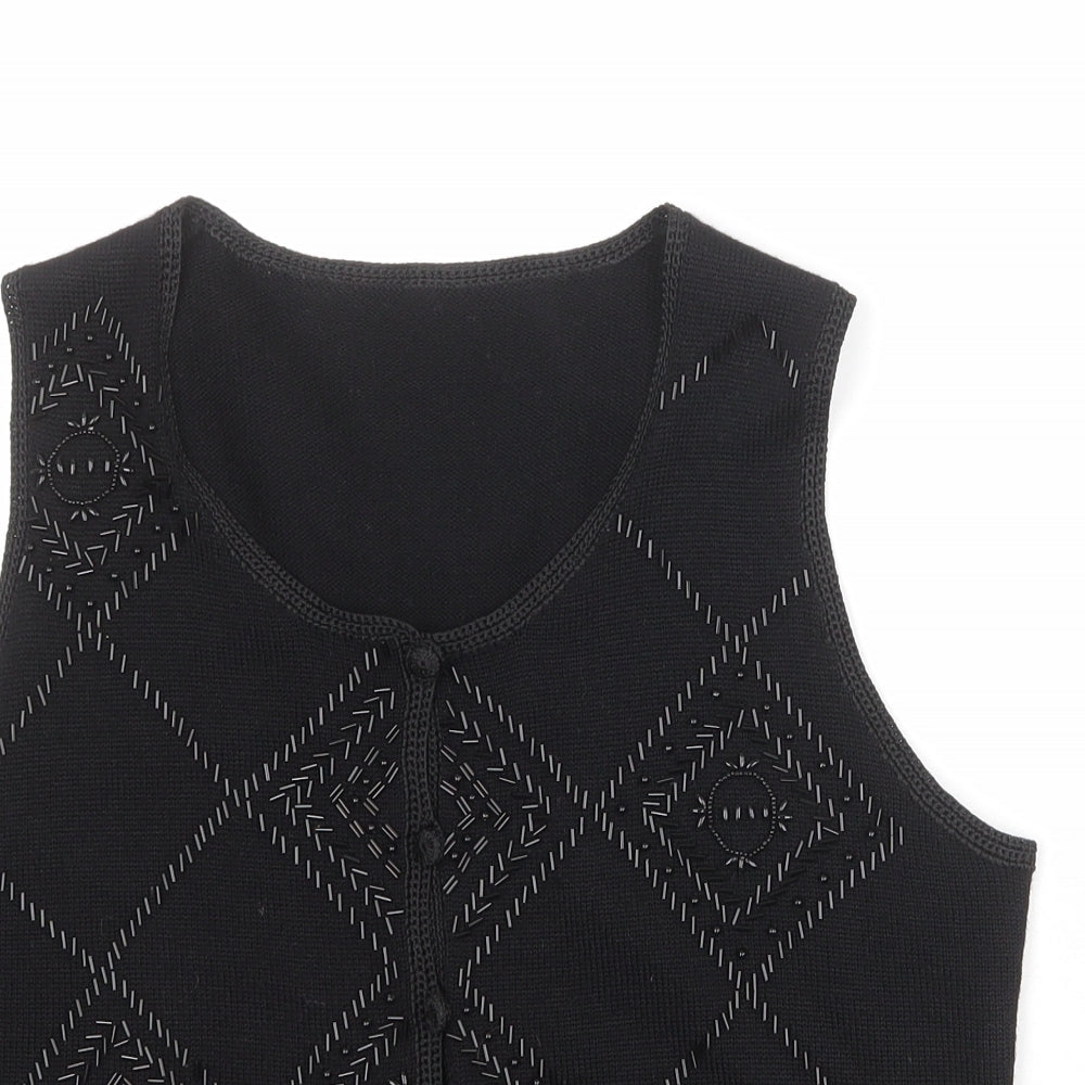 St Michael Womens Black Round Neck Geometric Acrylic Pullover Jumper Size 14