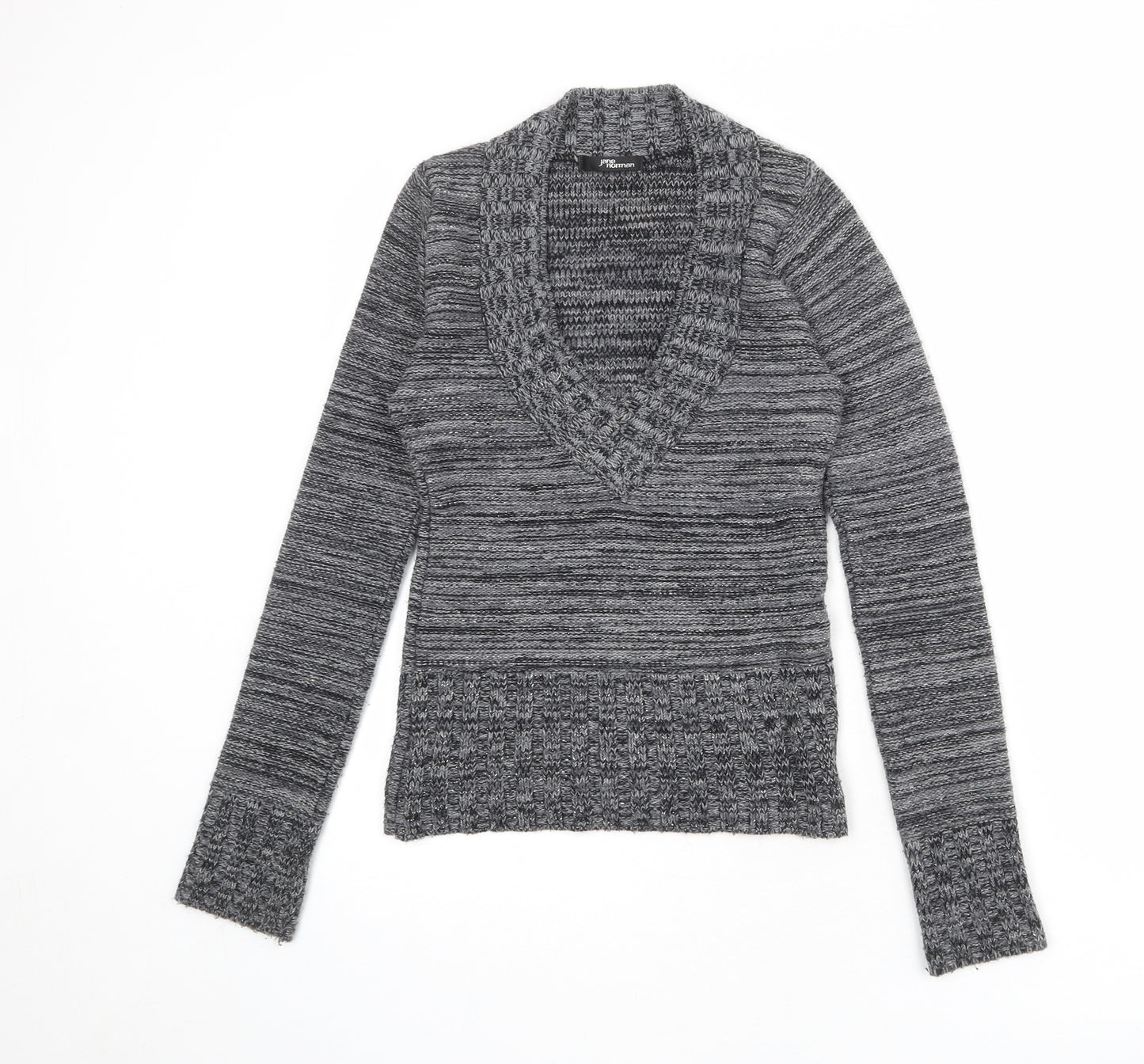 Jane Norman Womens Grey V-Neck Acrylic Pullover Jumper Size 8