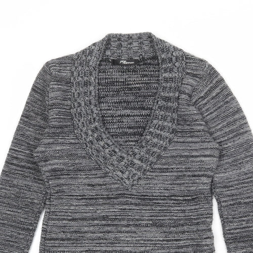 Jane Norman Womens Grey V-Neck Acrylic Pullover Jumper Size 8