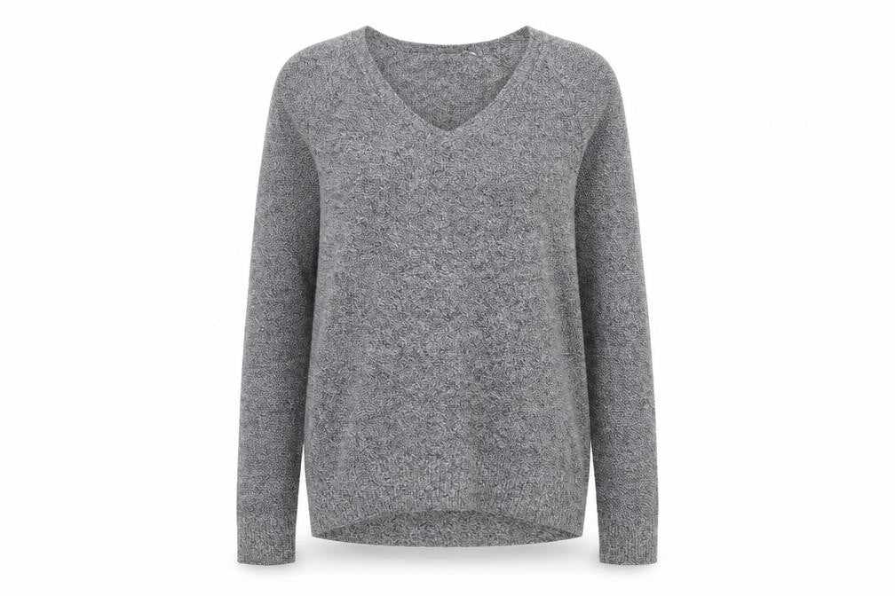 Front view of Gap women’s grey v-neck cotton jumper, size S