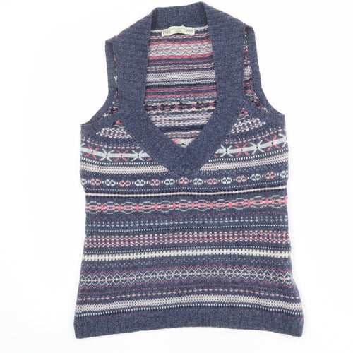 Crew Clothing Womens Multicoloured V-Neck Geometric Wool Vest Jumper Size 12