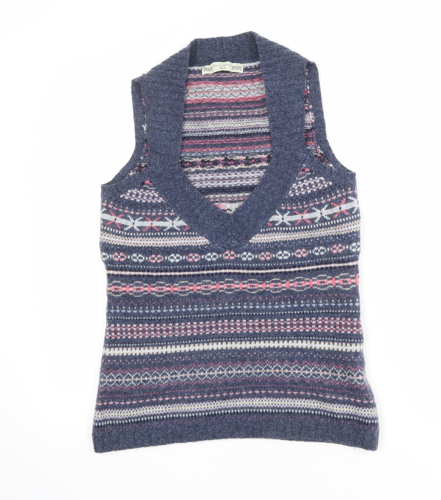 Crew Clothing Womens Multicoloured V-Neck Geometric Wool Vest Jumper Size 12