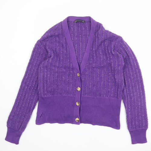 Marks and Spencer Womens Purple V-Neck Cotton Cardigan Jumper Size 14