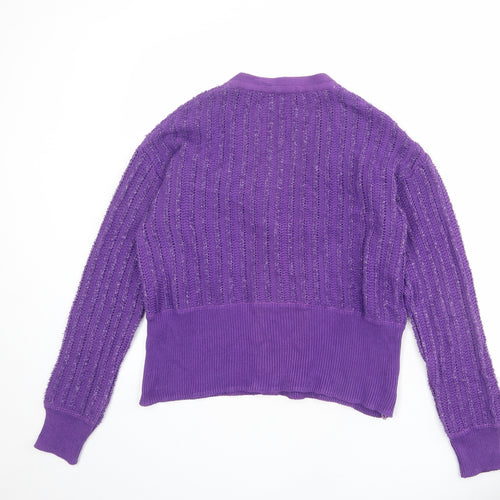 Marks and Spencer Womens Purple V-Neck Cotton Cardigan Jumper Size 14