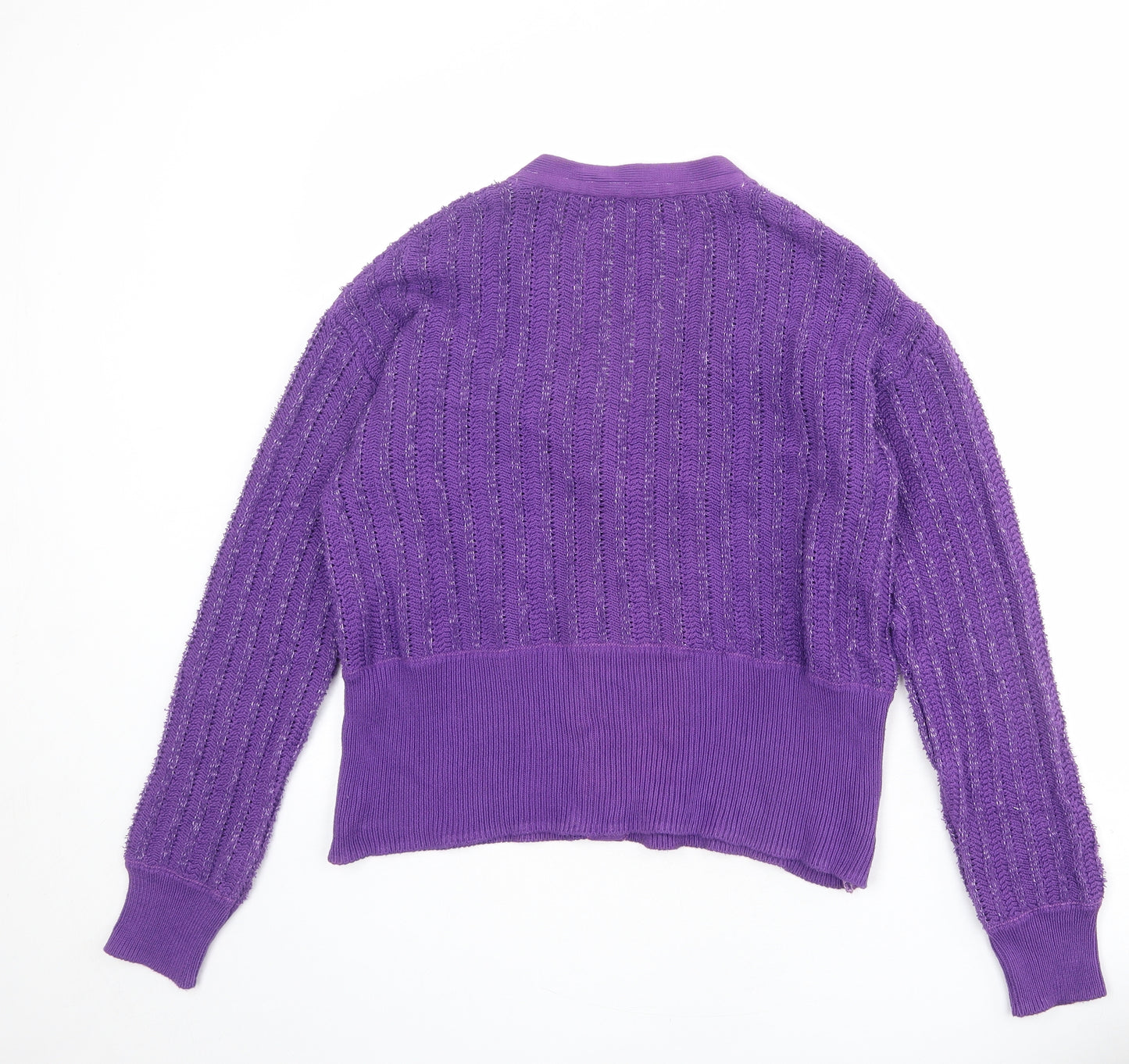 Marks and Spencer Womens Purple V-Neck Cotton Cardigan Jumper Size 14