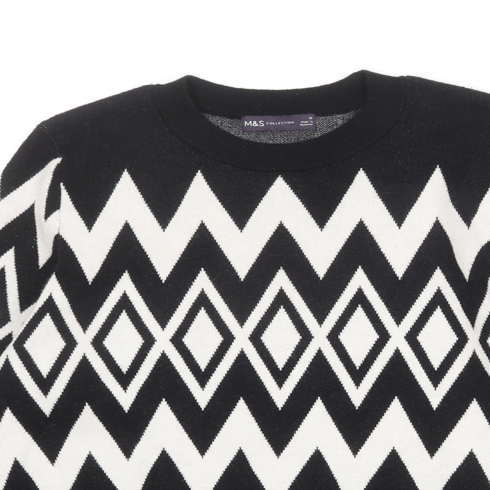 Marks and Spencer Womens Black Crew Neck Argyle/Diamond Viscose Pullover Jumper Size 18