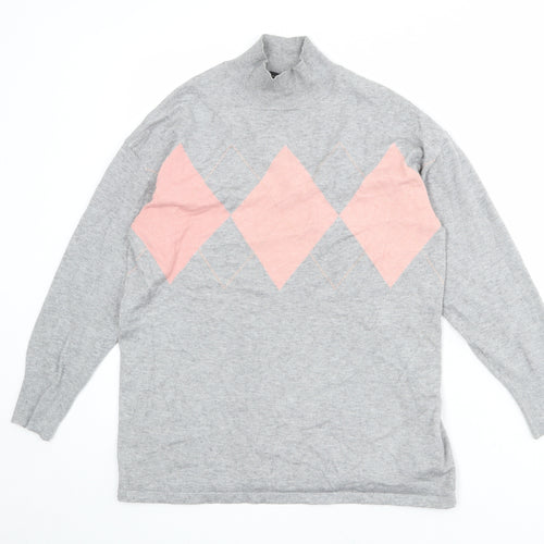 Dorothy Perkins Womens Grey Mock Neck Argyle/Diamond Viscose Pullover Jumper Size 12