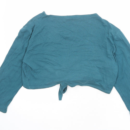 Marks and Spencer Womens Blue 100% Cotton Cropped Blouse Size 16 V-Neck - Tie Front Detail