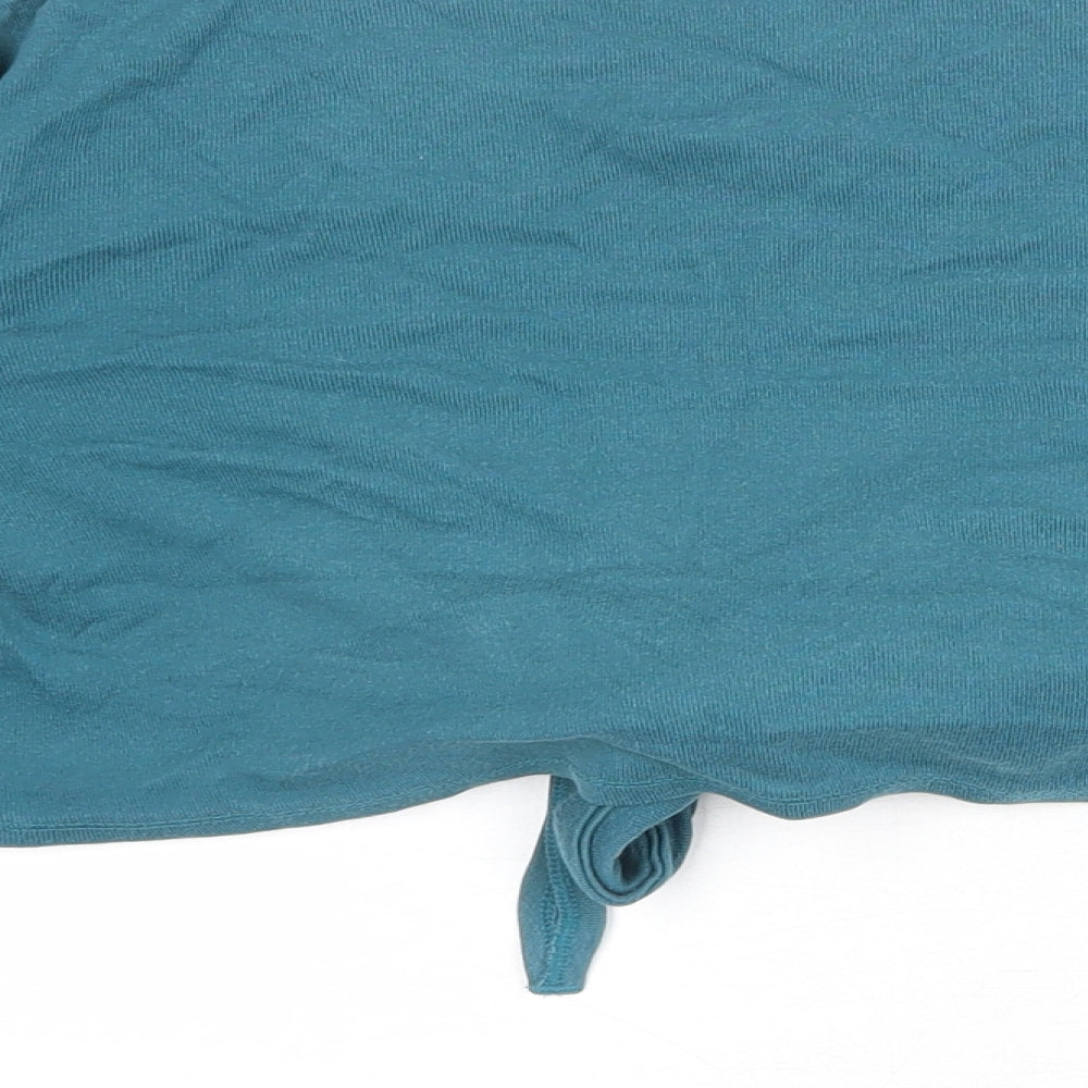 Marks and Spencer Womens Blue 100% Cotton Cropped Blouse Size 16 V-Neck - Tie Front Detail