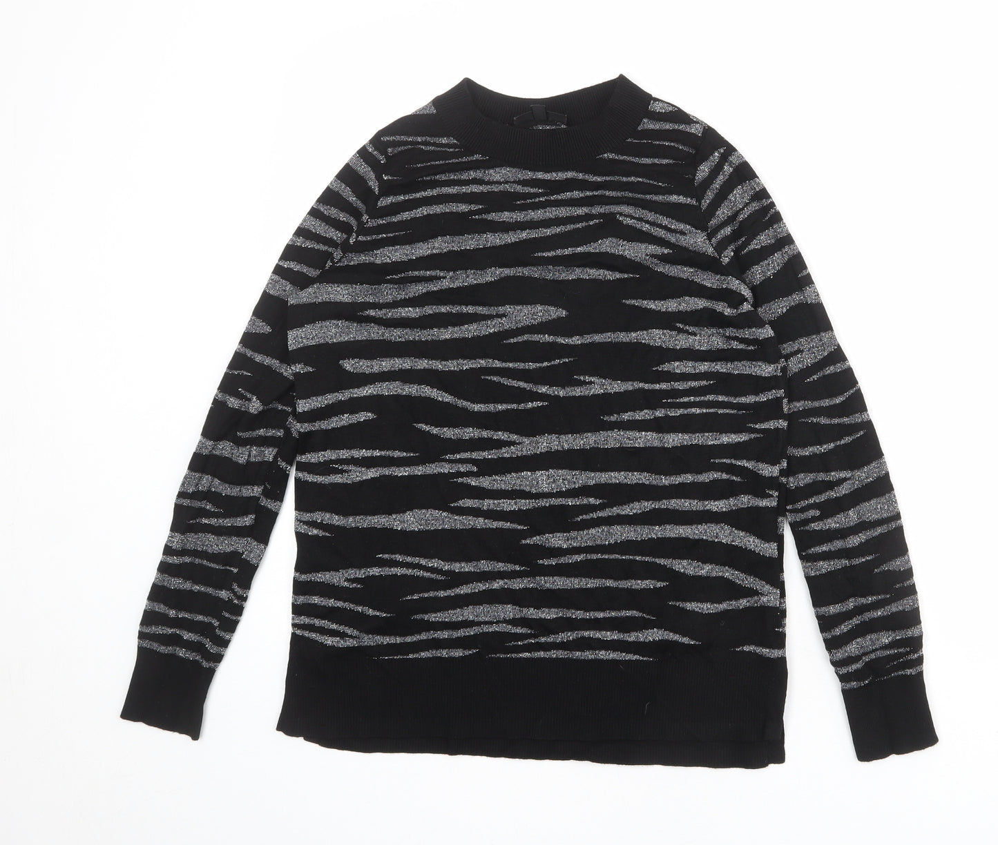 Topshop Womens Black Round Neck Animal Print Viscose Pullover Jumper Size 8 - Tiger pattern