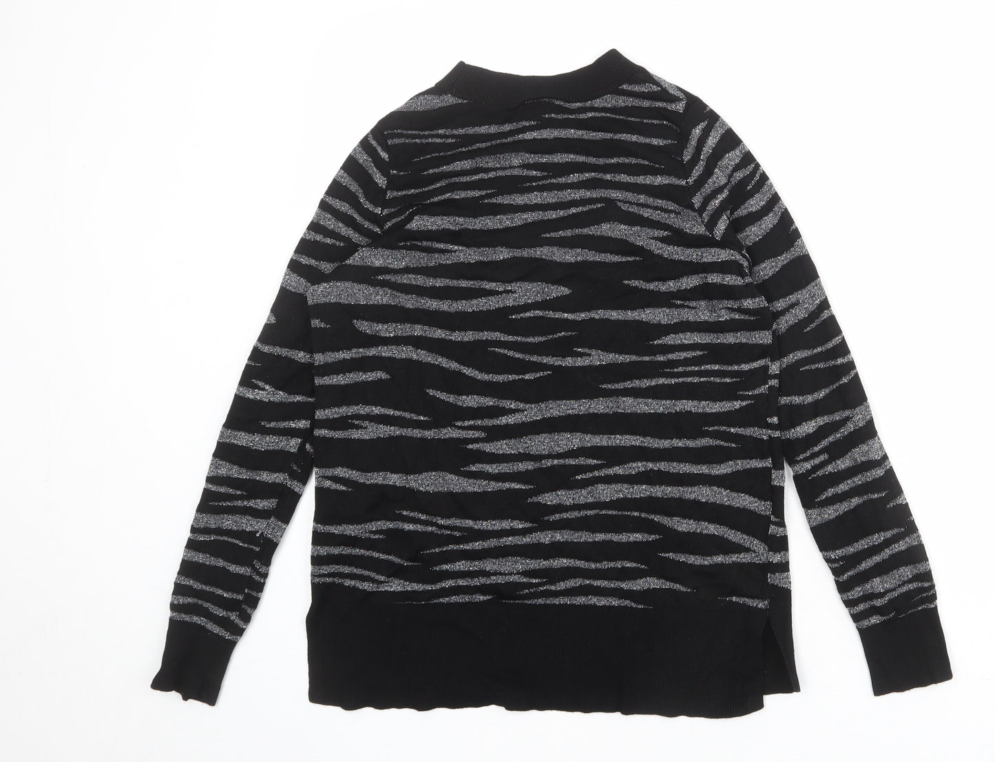 Topshop Womens Black Round Neck Animal Print Viscose Pullover Jumper Size 8 - Tiger pattern