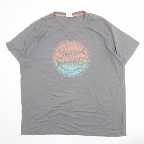 Weird Fish Mens Grey Cotton T-Shirt Size 4XL Crew Neck